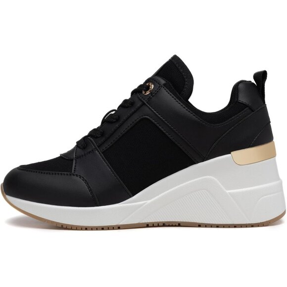 Cestfini Women Black Wedge High Heeld Lace Up Daily Wear Sneaker for Casual - Picture 2 of 6